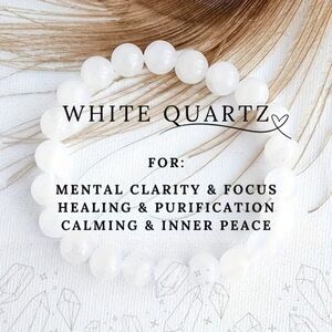 Natural White Quartz Beaded Stretch Bracelet Gemstone Boho Crystal Handmade